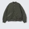 Oversized Twill Bomber Jacket – Dark Khaki Green