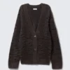 Oversized V-Neck Cardigan – Dark Brown Zebra Pattern