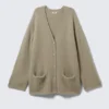 Oversized V-Neck Cardigan – Dusty Beige