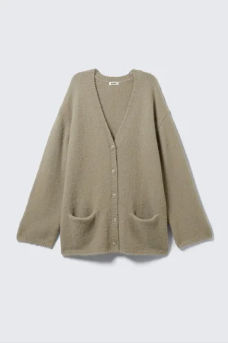 Oversized V-Neck Cardigan – Dusty Beige