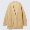 Oversized V-Neck Cotton Knit Cardigan – Beige