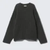 Oversized V-Neck Wool Blend Sweater – Black
