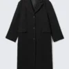 Oversized Wool-Blend Coat – Black Herringbone