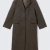 Oversized Wool-Blend Coat – Checked Dark Brown