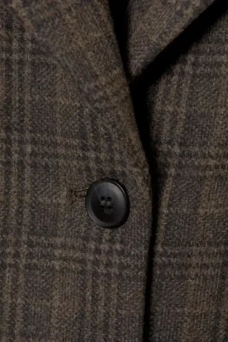 Oversized Wool-Blend Coat – Checked Dark Brown