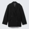 Oversized Wool-Blend Double-Breasted Blazer – Black