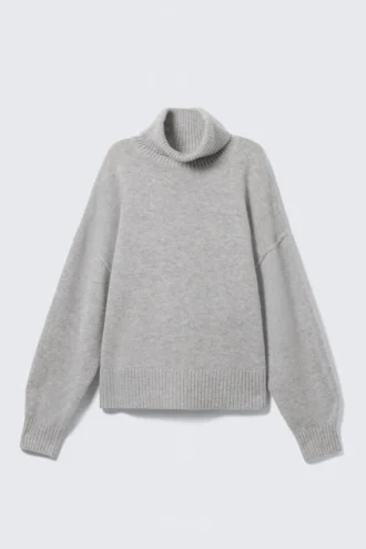 Oversized Wool Turtleneck Sweater – Grey Melange