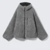 Oversized Zip-Up Pile Hoodie – Dark Grey Melange