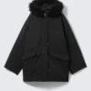 Padded Bomber Parka with Faux Fur Trim – Black