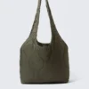 Padded Nylon Tote Bag – Dark Khaki Green