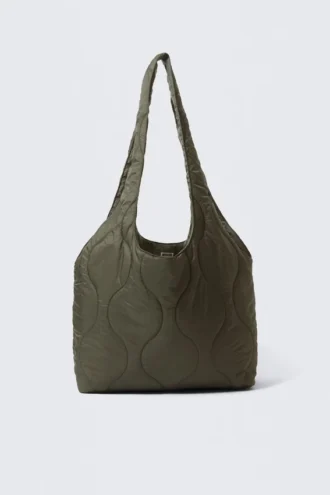 Padded Nylon Tote Bag – Dark Khaki Green