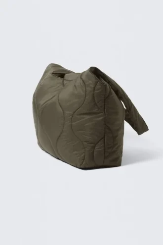Padded Nylon Tote Bag – Dark Khaki Green