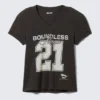 Padded Shoulder Graphic Short-Sleeve Top – Black