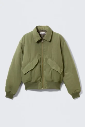 Padded Twill Bomber Jacket – Dusty Olive Green