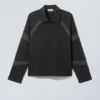 Paneled Relaxed Raglan Overshirt – Black