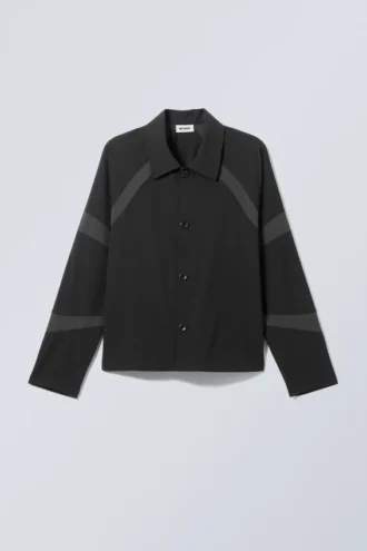 Paneled Relaxed Raglan Overshirt – Black