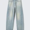 Panelled Loose Fit Baggy Unisex Jeans – Port Blue – Light Blue