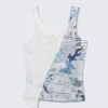 Patchwork Asymmetric Jersey Tank Top – White Lace/Newspaper