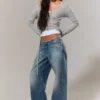 Paz Low Rise No-Waistband Wide Leg Jeans – Blue Horses – Medium Blue