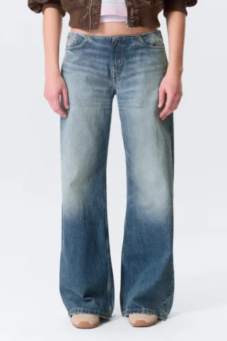 Paz Low Rise No-Waistband Wide Leg Jeans – Blue Horses – Medium Blue