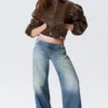 Paz Low Rise No-Waistband Wide Leg Jeans – Blue Horses – Medium Blue