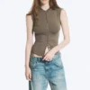 Pearl Button up Top – Dusty Grey
