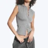 Pearl Button up Top – Dusty Grey Melange