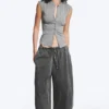 Pearl Button up Top – Dusty Grey Melange