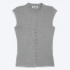 Pearl Button up Top – Dusty Grey Melange