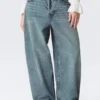 Peggy Low Rise Loose Baggy Jeans – Blue – Fold Up