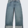 Peggy Low Rise Loose Baggy Jeans – Blue – Fold Up