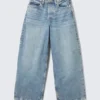 Peggy Low Waist Loose Baggy Leg Jeans – Mid Blue – Medium Blue