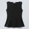 Peplum Boat-Neck Top – Black