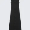 Pierced Short-Sleeved Maxi Dress – Black
