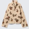 Pile Fleece Zip Jacket – Beige – Brown Floral Print