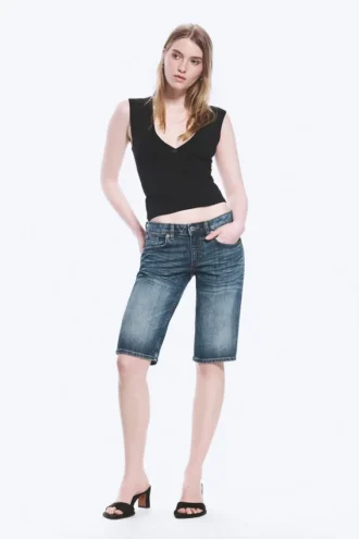 Planet Slim Low Rise Denim Shorts – Blue Hymn – Medium Blue