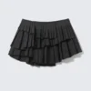Pleated Layered Mini Skirt – Striped Black