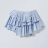Pleated Layered Mini Skirt – Striped Light Blue
