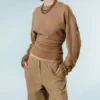 Pleated Long-Sleeved Top – Dark Beige