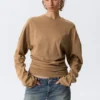Pleated Long-Sleeved Top – Dark Beige