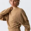 Pleated Long-Sleeved Top – Dark Beige