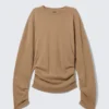 Pleated Long-Sleeved Top – Dark Beige