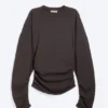 Pleated Long-Sleeved Top – Dark Brown