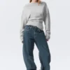 Pleated Long-Sleeved Top – Light Grey Melange