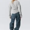 Pleated Long-Sleeved Top – Light Grey Melange