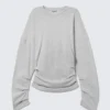 Pleated Long-Sleeved Top – Light Grey Melange