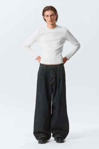 Pleated Loose Baggy Jeans – Emerald Rinse – Dark Blue