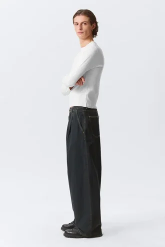 Pleated Loose Baggy Jeans – Emerald Rinse – Dark Blue