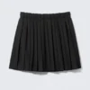 Pleated Low Rise Midi Skirt – Black