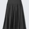 Pleated Mid Rise Maxi Skirt – Dark Grey